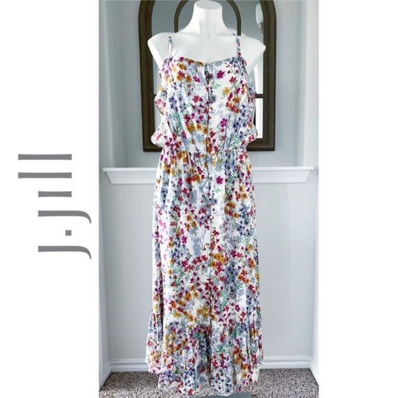 J. Jill Summer Garden Maxi Dress Floral, White Multi, Size M New w/Tag - Picture 15 of 15